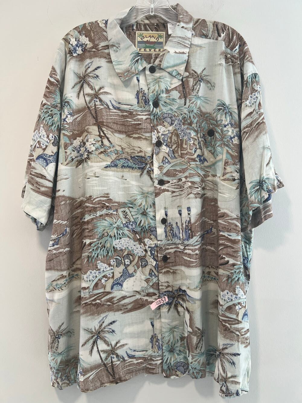 Island Fever Short Sleeve Rayon Button Down Island Surfers Print Size 2XL JL